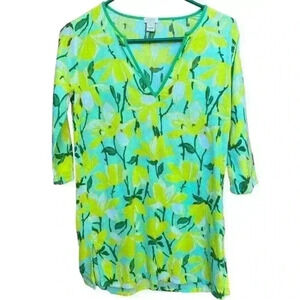 J. Crew Long Sleeve Bright Green/Yellow Floral Tunic Coverup SZ XXS Petite